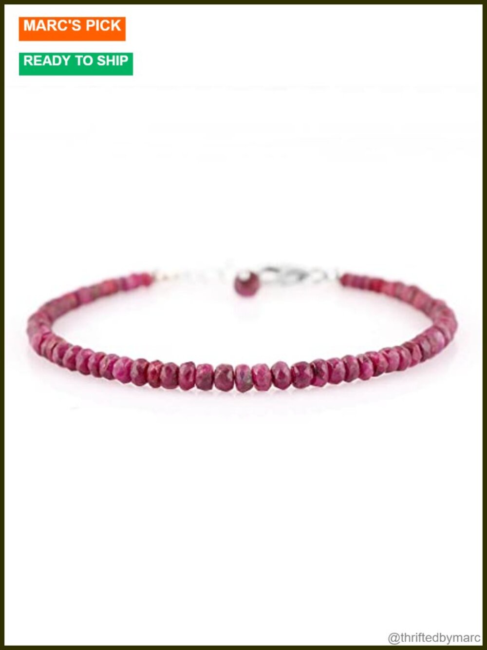925 Sterling Silver Ruby Bracelet, Rhodium Plated, Handmade, Faceted Rondelle,